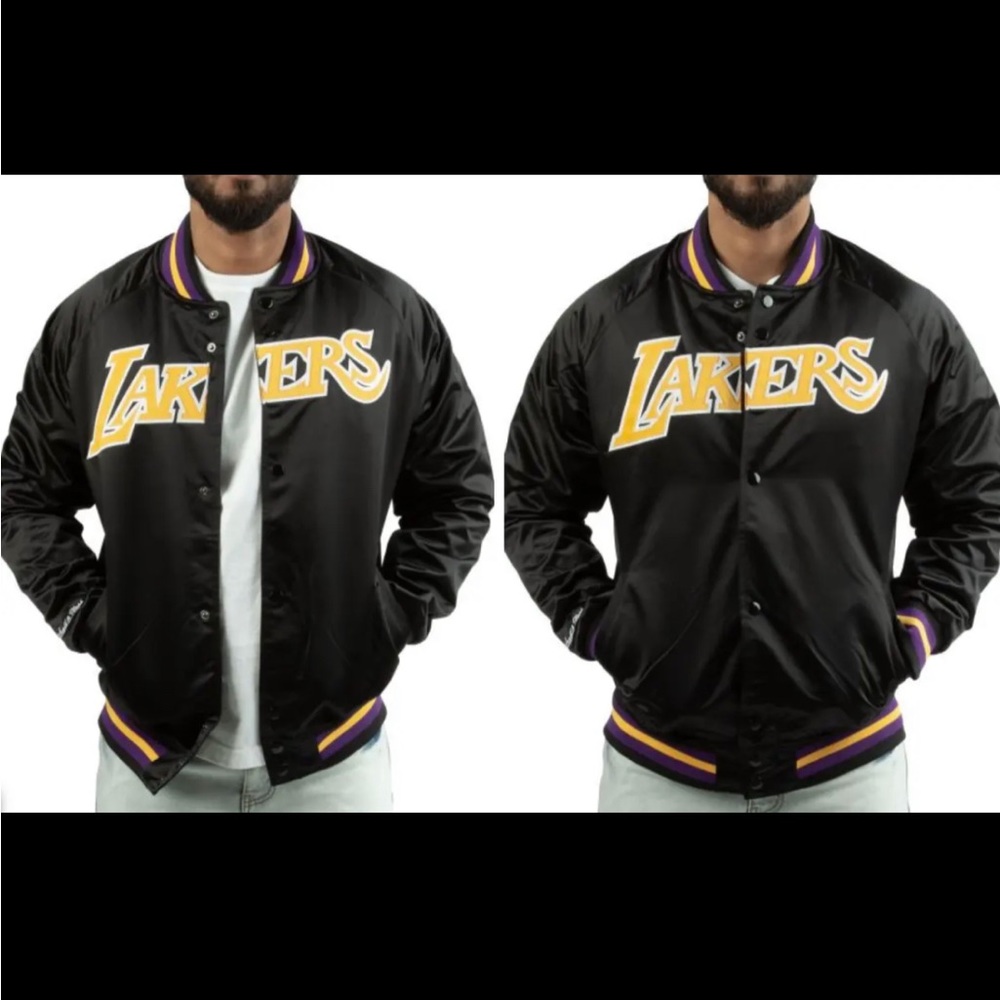 New Mitchell and Ness Los Angeles Lakers Lightweight Satin Jacket Black